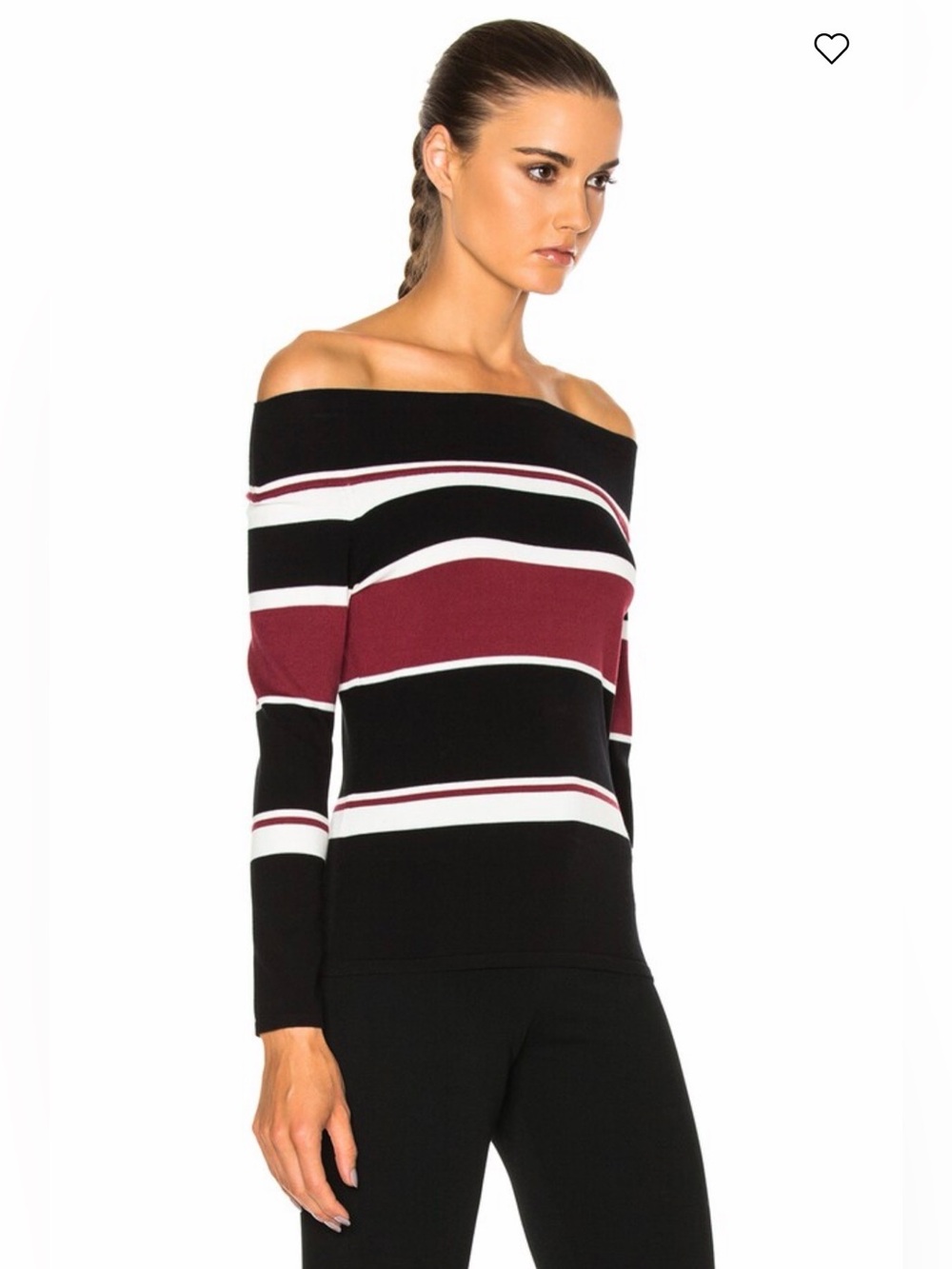 Veronica Beard Off The Shoulder Top Audrey Black Cream & Brick Striped Sz Small - Picture 3 of 8